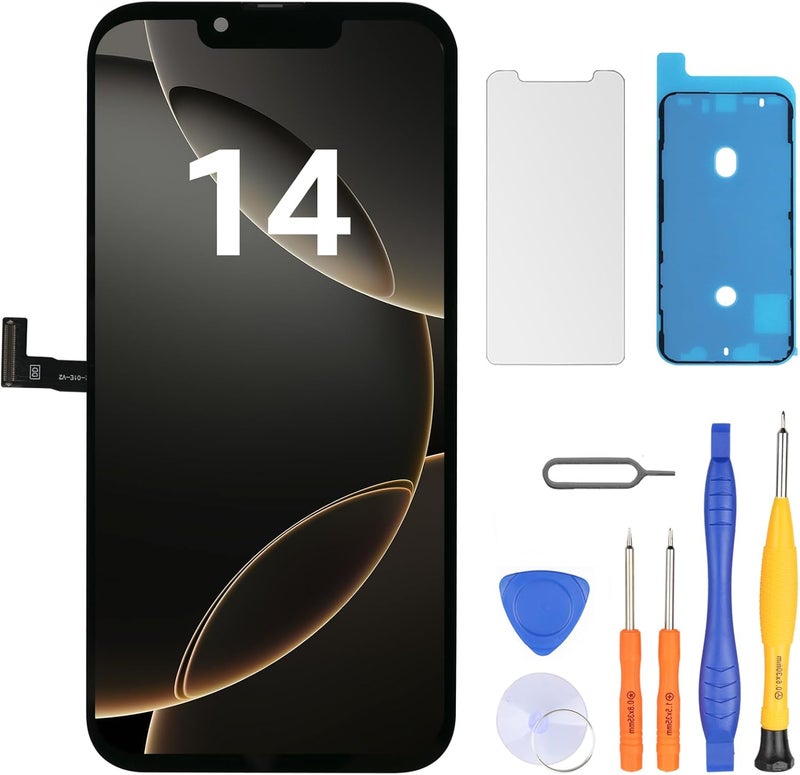 LL TRADER Screen Replacement for iPhone 14 6.1" LCD Retina FHD Display COF Touch Screen Digitizer with Repair Tool Kits, Waterproof Tape, Screen Protector (Truetone programable) New 2025 USA - Image 1